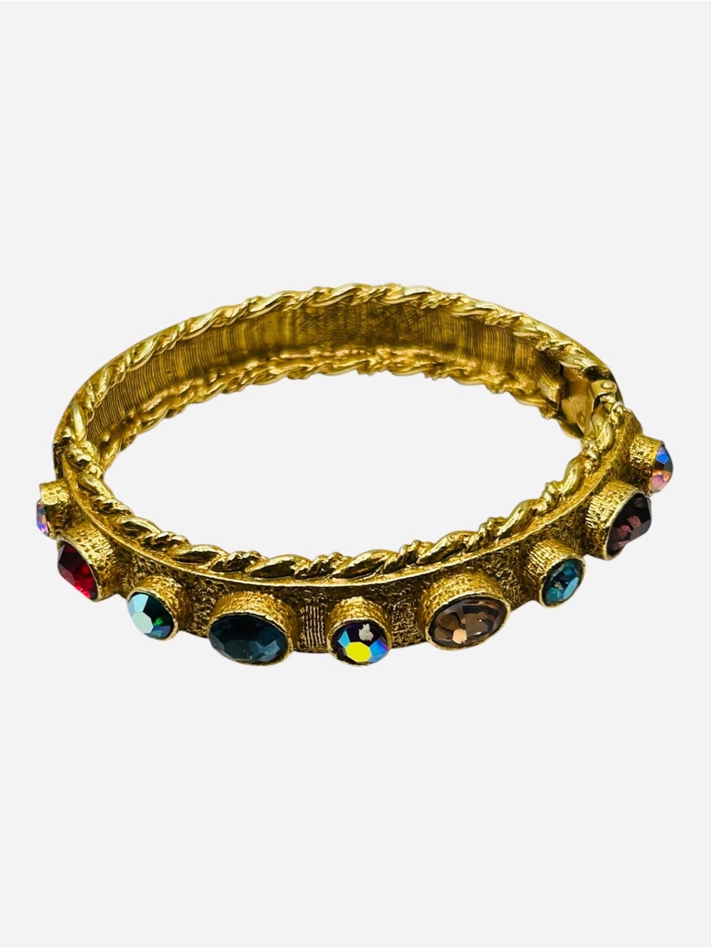 Vintage ART Arthur Pepper Multi Color Rhinestone Hinged Clamper Bracelet